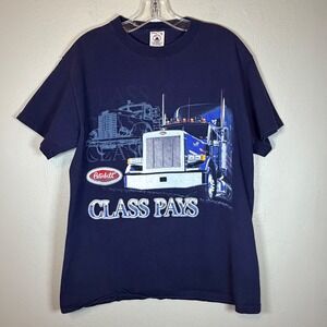 Peterbilt Class Pays Semi Truck Graphic T-Shirt Mens Medium Navy Blue Delta Tee
